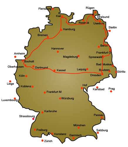 Reiseverlauf von Rügen bis Frankfurt Oder