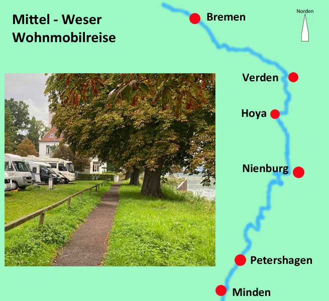 Handskizze unser Wohnmobilreise entlang der Mittel - Weser.
