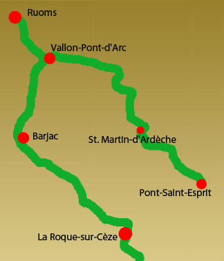 Routenskizze: von La Roque-sur-Cèze nach Pont St. Esprit.