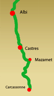 Routenskizze: von Carcassonne nach Albi.