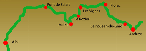 Routenskizze Languedoc: von Albi nach Anduze.