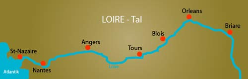 Loire - Tal - Skizze / Hauptorte im Loire - Tal