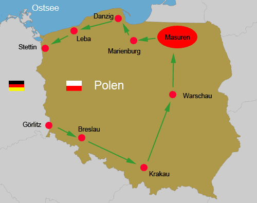Hauptziele der Wohnmobilreise durch Polen. 
